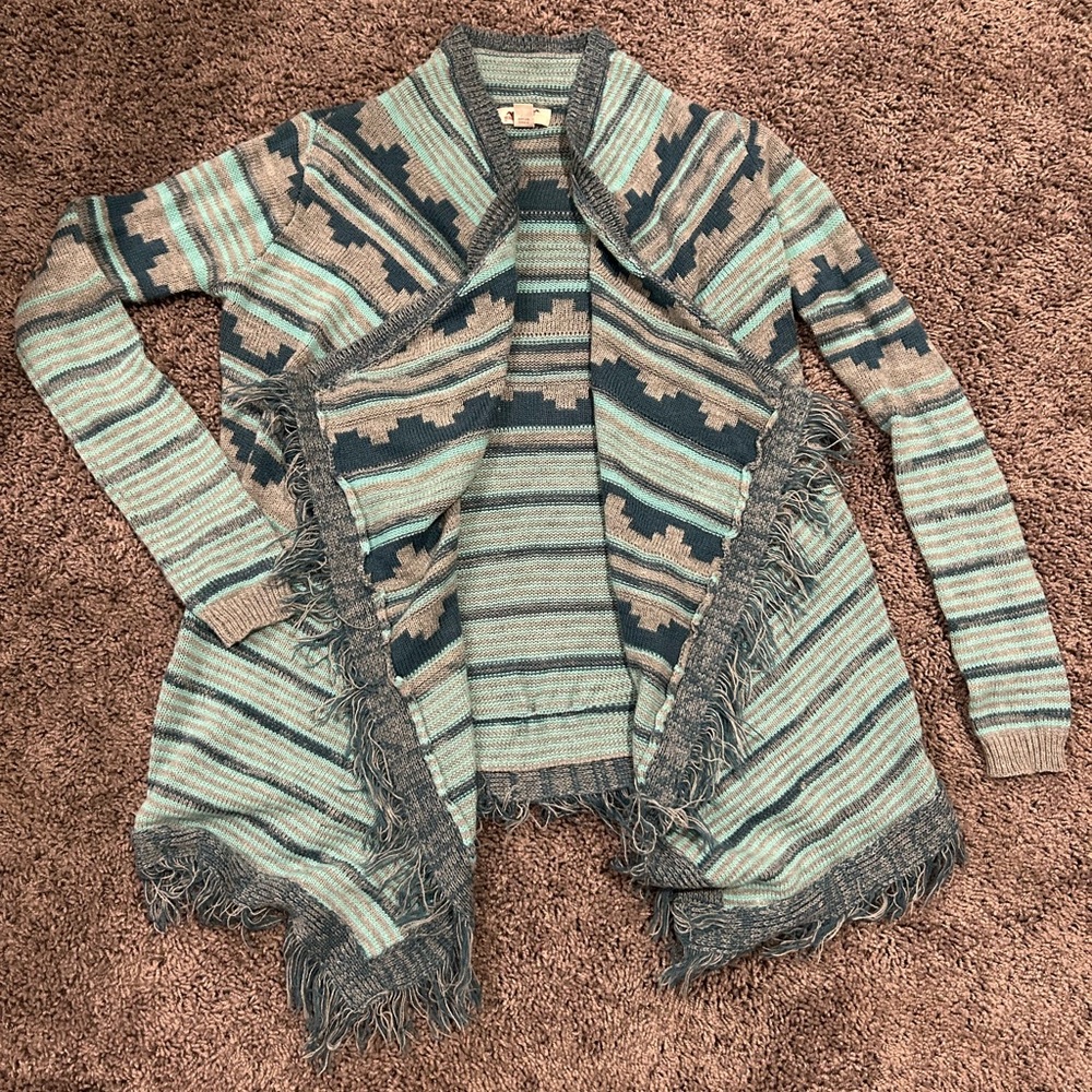 Blue and gray patterned cardigan